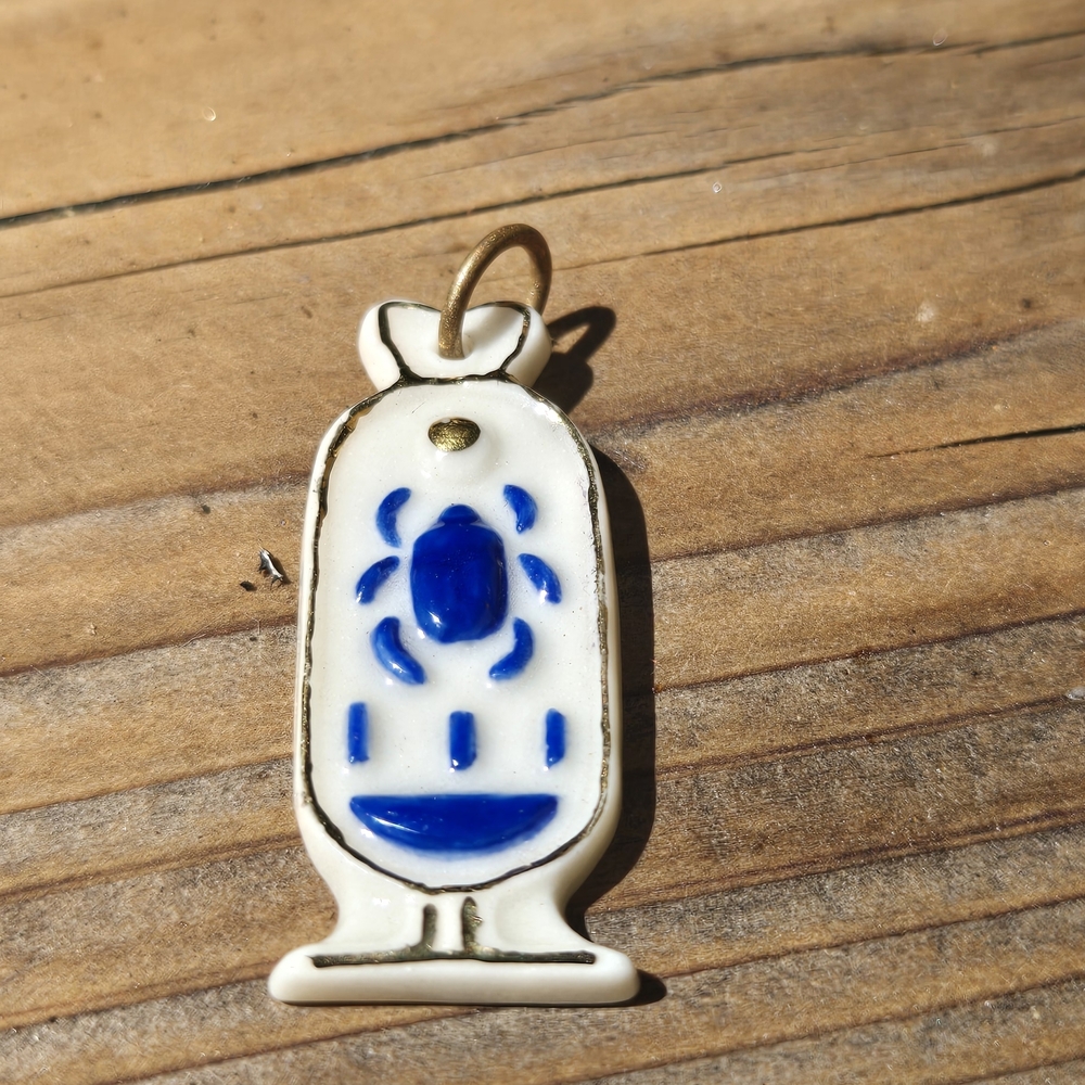Porcelain Egyptian Scarab Cobalt & Gold Pendant - Picture 1 of 1